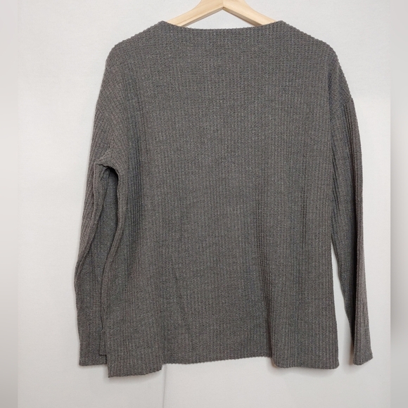 Splendid Long Sleeve Waffle Knit Top Charcoal Gray Relaxed Boxy Fit Small - Picture 3 of 7